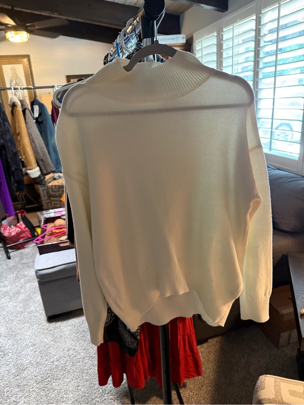 Melrose and Market Cream Mock Neck Sweater - Lightweight Ribbed Detail NWOT XS